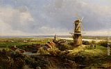 A Windmill in an Extensive Landscape by Pieter Lodewijk Francisco Kluyver